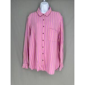 Universal Thread Top Womens XXL Pink Striped Shirt Button Linen Long Sleeve